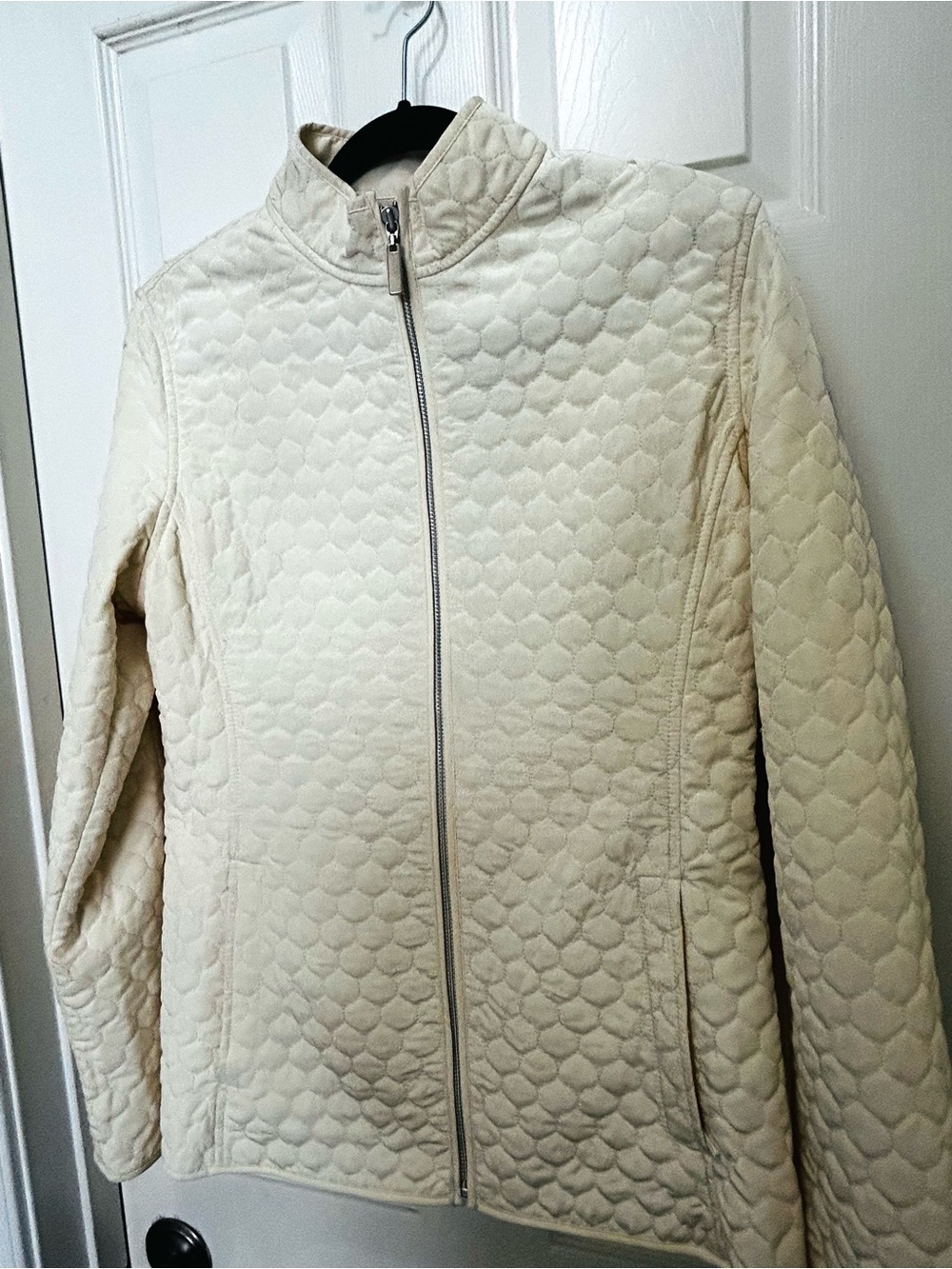 Hillary Radley Quilted Zip-Front Jacket in Ivory